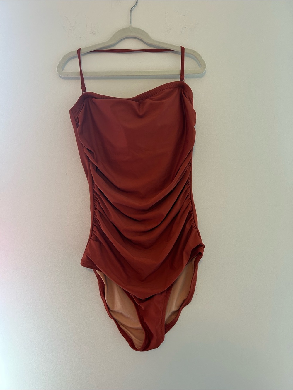 J. Crew Rust Red Ruched One-Piece Swimsuit with Adjustable Straps